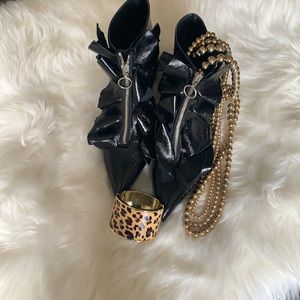 Ruffle front zip kitten heel